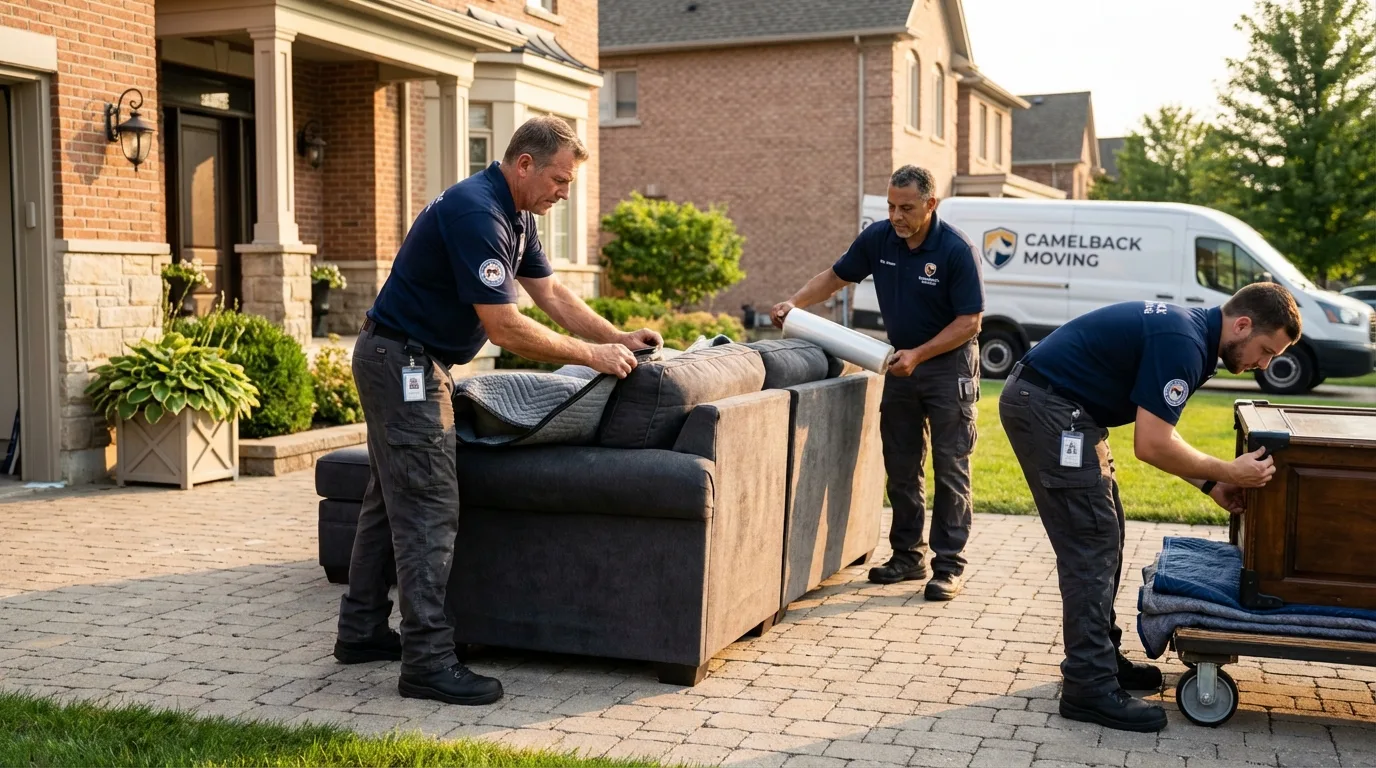 Large estate moving crew wrapping furniture in Copiague, NY